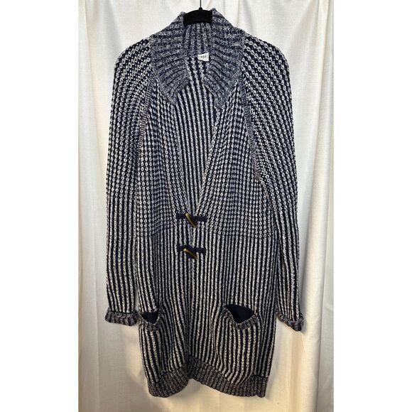 Gap heavyweight knit navy & white sweater cardigan with toggle buttons, size L - Picture 1 of 11